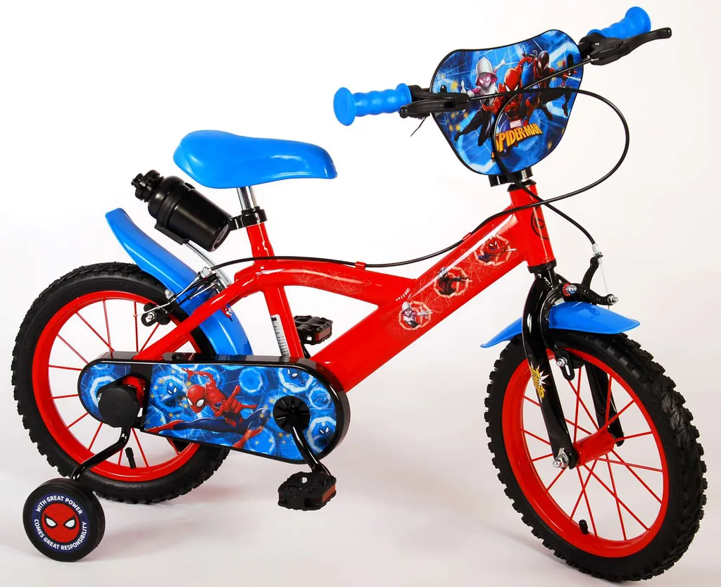 Kinderfahrrad Marvel Spider-Man 14 Zoll Rot/Blau Mit 2 Felgenbremsen, Stützrädern, Trinkflasche 2 Kinderfahrrad Marvel Spider-Man 14 Zoll Rot/Blau Mit 2 Felgenbremsen, Stützrädern, Trinkflasche – Bild 2