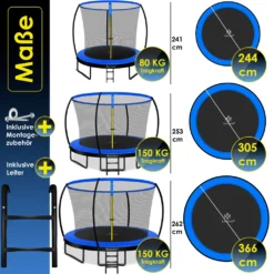 KESSER® Trampolin Gartentrampolin | Rheinland GS | Kindertrampolin Bis 150 Kg | Komplettset Mit Sicherheitsnetz Regenabdeckung, Leiter, Randabdeckung & Zubehör, Farbe:Blau / Schwarz, Größe:244 Cm -Globbervi Verkaufe 7a719858345576c22fc1408ef0854d3c