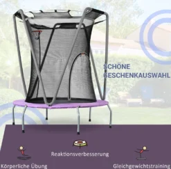 Merax Mini Trampolin φ147cm Kindertrampolin Mit Sicherheitbnetz Und Basketballfunktion, Indoor- Und Outdoortrampolin Für Kinder, Fitness Trampolin Bis 50kg Belastbar, Lila/Grau -Globbervi Verkaufe 7b9a84a98584ddb07159fcf5518bfd03