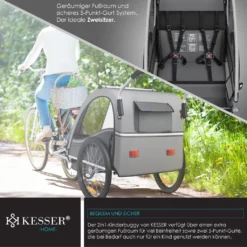 KESSER® Kinderanhänger Fahrradanhänger Sport-RX 2 In 1 Joggerfunktion Kinderfahrradanhänger + 5-Punkt Sicherheitsgurt 360°-Vorderrad Jogger Buggy Fahrrad Anhänger Für 1 Bis 2 Kinder Max. 40kg, Farbe:Hellgrau -Globbervi Verkaufe 7d09045392bc70416556be10e53b9805