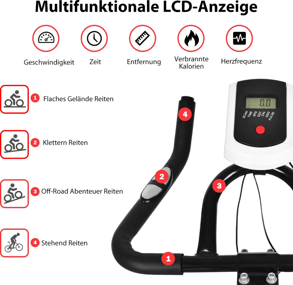 COSTWAY Indoor Fahrrad Mit 8KG Schwungrad, Heimtrainer Fahrrad Mit Einstellbarem Widerstand, Höhenverstellbarem Sitz Und Lenker, Handyhalterung Und LCD-Anzeige, Fitnessbike Bis 150KG Belastbar 3 COSTWAY Indoor Fahrrad Mit 8KG Schwungrad, Heimtrainer Fahrrad Mit Einstellbarem Widerstand, Höhenverstellbarem Sitz Und Lenker, Handyhalterung Und LCD-Anzeige, Fitnessbike Bis 150KG Belastbar – Bild 3