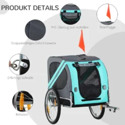 PawHut Hundeanhänger Fahrradanhänger Hundetransporter Hunde Fahrrad Anhänger Für Kleine Mittelgroße Hunde Oxfordstoff Regenschutz Atmungsaktiv Grün 130 X 73 X 90 Cm -Globbervi Verkaufe 7f1b584b80ceaa35c3b4b15f5617b74f