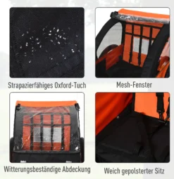 HOMCOM Kinderanhänger Kinderfahrrad Geeignet Für 2 Kinder, Stahlrahmen, Sitzträger Mit Sicherheitsgurt, Für Kinder Ab 18 Monaten, Oxford-Gewebe, Stahl, 126x78x79 Cm, Orange+Schwarz -Globbervi Verkaufe 7f2a0178db4de724b6699e95ca11db22