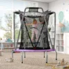 Merax Mini Trampolin φ147cm Kindertrampolin Mit Sicherheitbnetz Und Basketballfunktion, Indoor- Und Outdoortrampolin Für Kinder, Fitness Trampolin Bis 50kg Belastbar, Lila/Grau