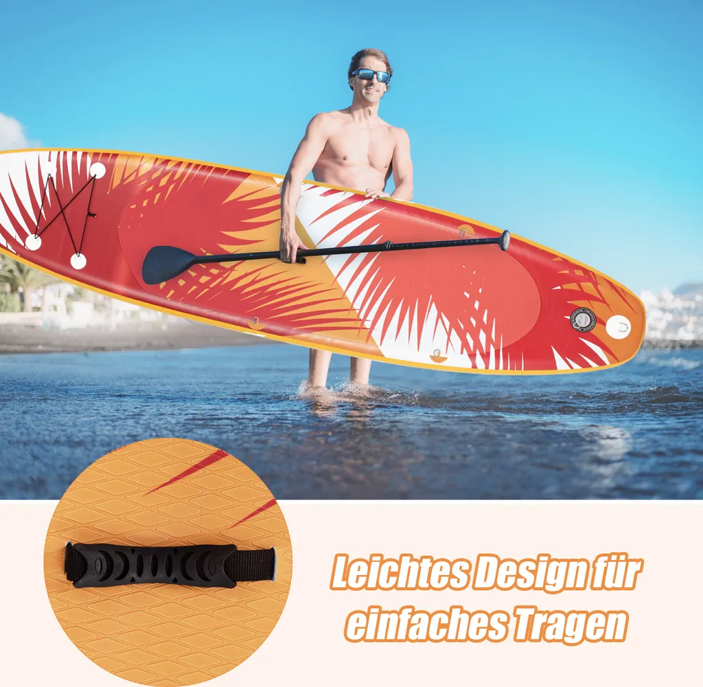COSTWAY 320 Cm X 76 Cm X 15 Cm Stand Up Paddling Board, Inkl. Rucksack, Pumpe, Verstellbares Paddel, Sicherheitsleine, Bungee-Seil Und Reparaturset, SUP Board 150kg Aufblasbar Orange 4 COSTWAY 320 Cm X 76 Cm X 15 Cm Stand Up Paddling Board, Inkl. Rucksack, Pumpe, Verstellbares Paddel, Sicherheitsleine, Bungee-Seil Und Reparaturset, SUP Board 150kg Aufblasbar Orange – Bild 4