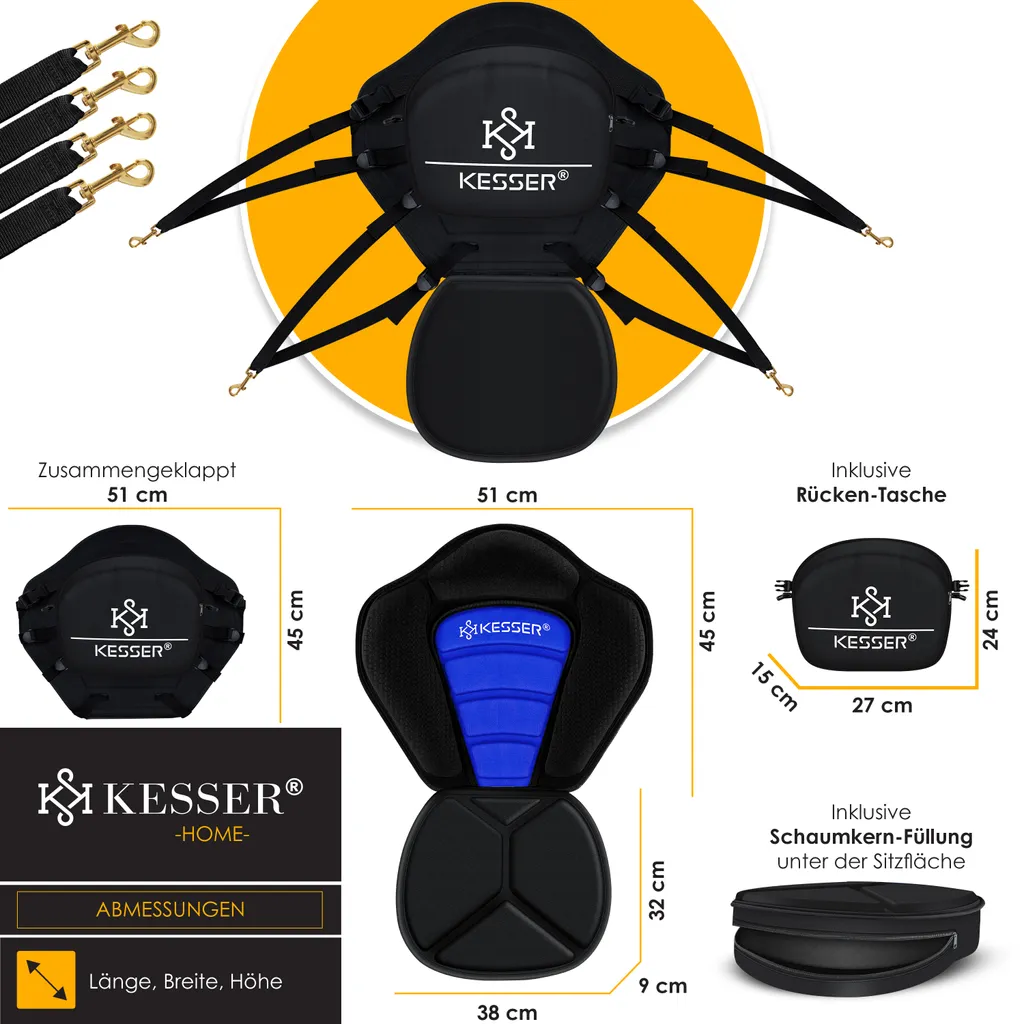 KESSER® Kajak-Sitz Premium Für SUP Board Stand Up Paddle Surfboard Sitz - Inkl. Mit Tasche - SUP Paddling Paddelboards Gepolsterte Sitz 32x38cm, Rückenlehne 51x45cm Schnell Und Einfach Montiert , Farbe:Blau / Schwarz 8 KESSER® Kajak-Sitz Premium Für SUP Board Stand Up Paddle Surfboard Sitz - Inkl. Mit Tasche - SUP Paddling Paddelboards Gepolsterte Sitz 32x38cm, Rückenlehne 51x45cm Schnell Und Einfach Montiert , Farbe:Blau / Schwarz – Bild 8