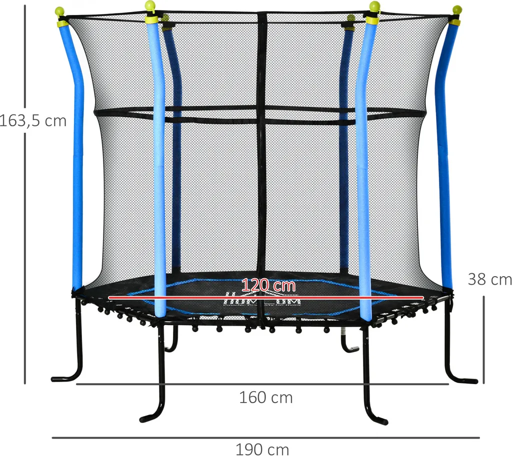 HOMCOM 5,3FT Trampolin Für Kinder Gartentrampolin Mit Sicherheitsnetz Randabdeckung Gummiseil Gepolstert Fitness-Trampolin Mini-Trampoline Mit Netz Stahl Blau 163,5H Cm Bis 60 Kg 3 HOMCOM 5,3FT Trampolin Für Kinder Gartentrampolin Mit Sicherheitsnetz Randabdeckung Gummiseil Gepolstert Fitness-Trampolin Mini-Trampoline Mit Netz Stahl Blau 163,5H Cm Bis 60 Kg – Bild 3