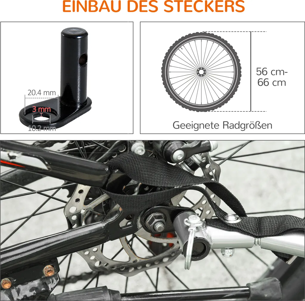 HOMCOM Kinderanhänger Fahrradanhänger Kinder Radanhänger Für 2 Kinder Mit Fahne Regenschutz Atmungsaktiv Stahl Orange+Schwarz 142 X 85 X 105 Cm 4 HOMCOM Kinderanhänger Fahrradanhänger Kinder Radanhänger Für 2 Kinder Mit Fahne Regenschutz Atmungsaktiv Stahl Orange+Schwarz 142 X 85 X 105 Cm – Bild 4