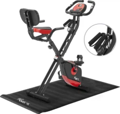 KM-Fit 2in1 Heimtrainer Fahrrad Mit LCD-Display | Fitnessbike Klappbar | Hometrainer 16 Widerstandsstufen | Handpulssensoren | Inkl. Bodenschutzmatte & Handy- Halterung