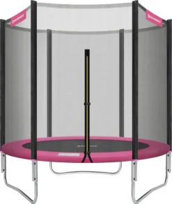 SONGMICS Trampolin Ø 183 Cm, Rundes Gartentrampolin Mit Sicherheitsnetz, Mit Gepolsterten Stangen, Sicherheitsabdeckung, Sicher, Outdoor, Schwarz