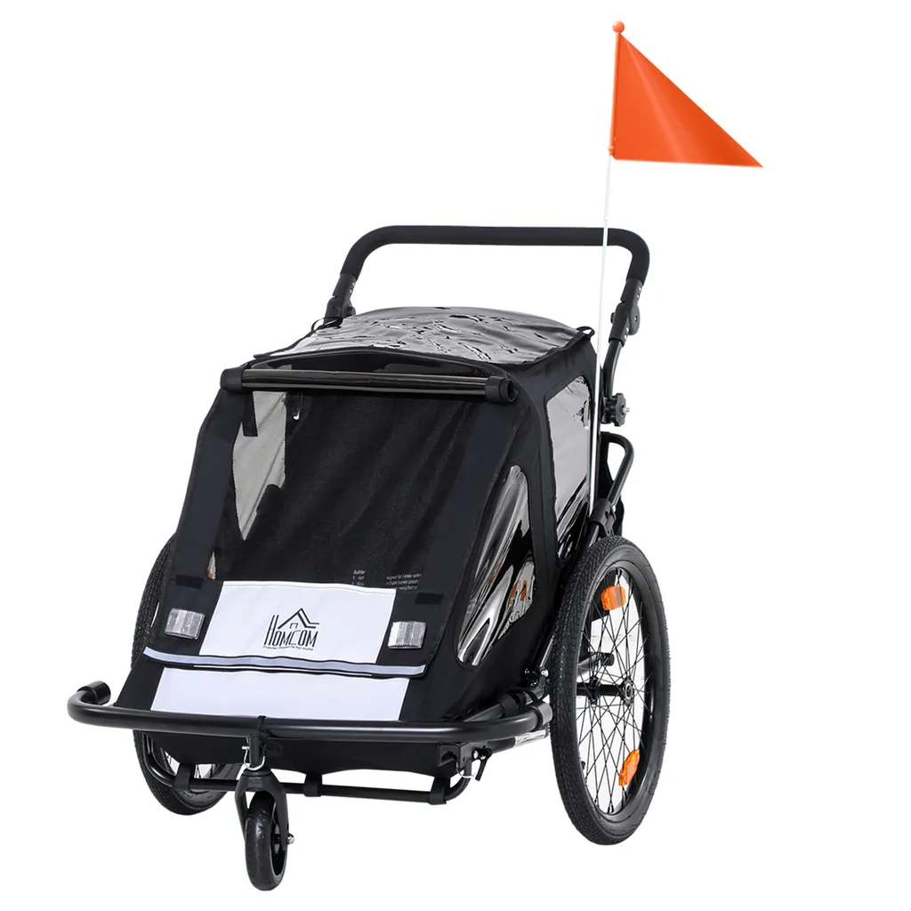 HOMCOM Kinderanhänger Fahrradanhänger Mit Aufbewahrungstasche Kinderwagen Mit Mesh-Tür Fahne Klappbarer Kinderanhänger 2 In 1 Design Metall Oxford Schwarz 160 X 83 X 96 Cm 1 HOMCOM Kinderanhänger Fahrradanhänger Mit Aufbewahrungstasche Kinderwagen Mit Mesh-Tür Fahne Klappbarer Kinderanhänger 2 In 1 Design Metall Oxford Schwarz 160 X 83 X 96 Cm