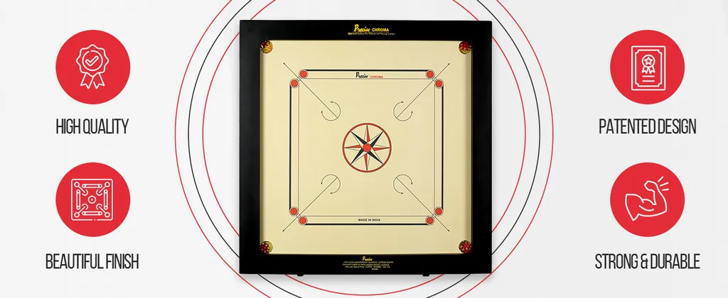Precise Super Satin 82 X 82 Cm – 8 Kg – 6 Mm – Carrom Board – Komplett Mit Striker Powder Discs – Hergestellt In Indien Spitzenqualität 1 Precise Super Satin 82 X 82 Cm – 8 Kg – 6 Mm – Carrom Board – Komplett Mit Striker Powder Discs – Hergestellt In Indien Spitzenqualität