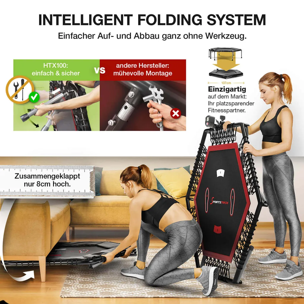 Messe-Neuheit 2020! Smart Fitness Trampolin, Inkl. Pulsgurt, Sprungzähler & APP, Klappbar, Höhenverstellbarer Haltegriff Mit Handy- & Flaschenhalterung, HTX100 Indoor Jumping Workout 4 Messe-Neuheit 2020! Smart Fitness Trampolin, Inkl. Pulsgurt, Sprungzähler & APP, Klappbar, Höhenverstellbarer Haltegriff Mit Handy- & Flaschenhalterung, HTX100 Indoor Jumping Workout – Bild 4