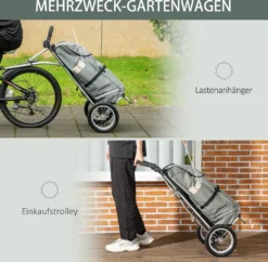 HOMCOM 2 In 1 Lastenanhänger Einkaufstrolley Für Einkaufswagen Fahrradanhänger Mit Verbindungsschellen Für Fahrradkupplung 12 Zoll-Luftreifen 24,3 Kg Max 55 L Alu+Oxford Grau+Silber 53 X 43 X 110 Cm -Globbervi Verkaufe 8a669f25446edeb6c618186f6426fbe7