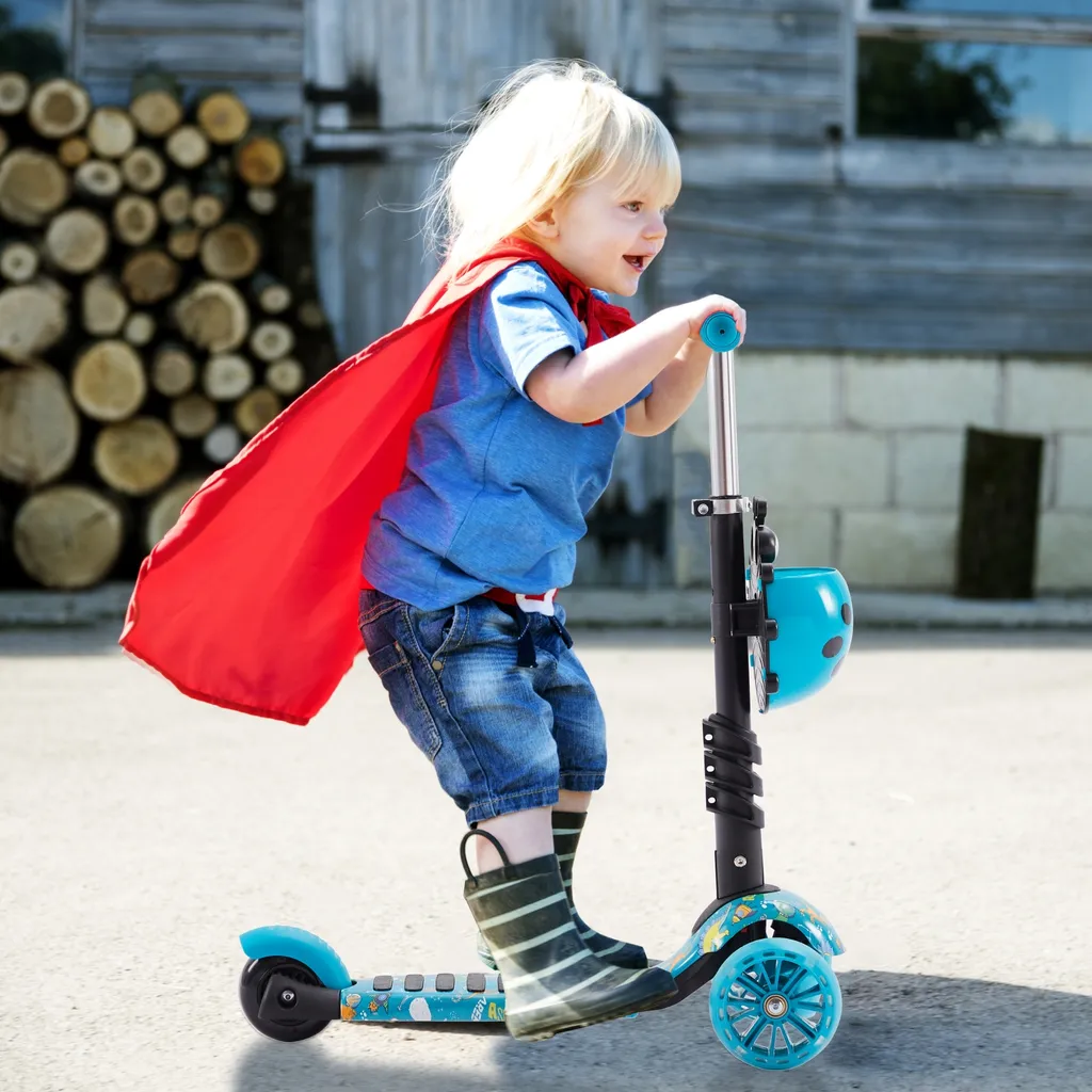 AREBOS Cityroller, Tretroller, Scooter, Höhenverstellbarer Lenker Und Sitz, LED-XXL Räder, Tritt-Bremse, Für Kinder, Bis 40 Kg Belastbarer Roller, Kickroller, Kickscooter, Blau 2 AREBOS Cityroller, Tretroller, Scooter, Höhenverstellbarer Lenker Und Sitz, LED-XXL Räder, Tritt-Bremse, Für Kinder, Bis 40 Kg Belastbarer Roller, Kickroller, Kickscooter, Blau – Bild 2