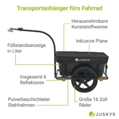 Juskys Fahrradanhänger 90 Liter - Lastenanhänger Mit Kupplung & Deichsel - Anhänger Für Fahrrad 40 Kg Zuladung - Transportanhänger Mit Schutzplane -Globbervi Verkaufe 8cc7a36065b64a47fe6164d53273ea1f