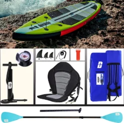 Stand Up Paddle Board SUP Board Set, 330x76x15cm, Bis 150kg, Kajak Sitz, Integrierte Kick-Pad, 3 Finnen, Verstellbares Doppel-Paddel, Komplettes Zubehör, Grün -Globbervi Verkaufe 8e15fe875f98e02726c2232631b6db74