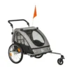 HOMCOM 2 In 1 Kinderanhänger Anhänger 360° Drehbar Fahrradanhänger 2 Kinder Buggy Kinderwagen Mit Fünf-Punkt-Sicherheitsgurt Joggerfunktion Metall Oxford Grau+Schwarz 160 X 84 X 106 Cm