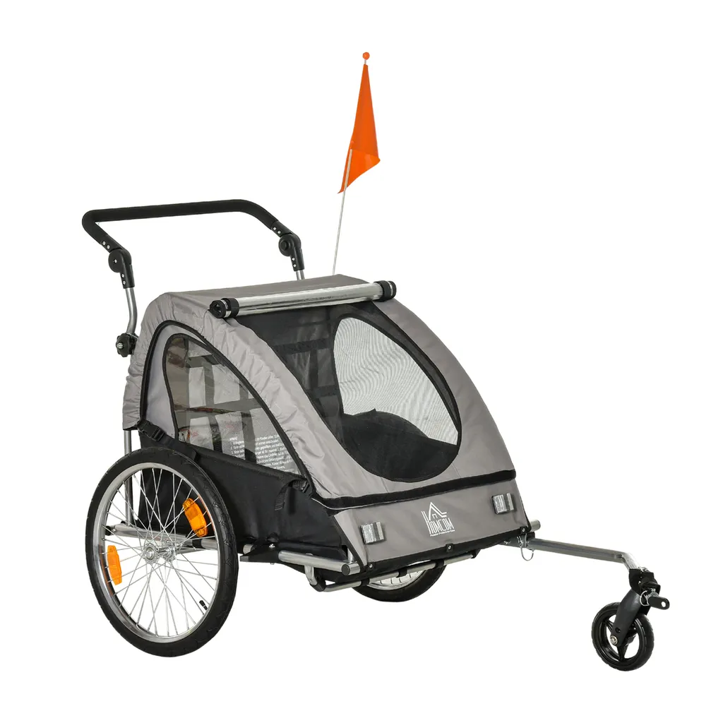 HOMCOM 2 In 1 Kinderanhänger Anhänger 360° Drehbar Fahrradanhänger 2 Kinder Buggy Kinderwagen Mit Fünf-Punkt-Sicherheitsgurt Joggerfunktion Metall Oxford Grau+Schwarz 160 X 84 X 106 Cm 1 HOMCOM 2 In 1 Kinderanhänger Anhänger 360° Drehbar Fahrradanhänger 2 Kinder Buggy Kinderwagen Mit Fünf-Punkt-Sicherheitsgurt Joggerfunktion Metall Oxford Grau+Schwarz 160 X 84 X 106 Cm