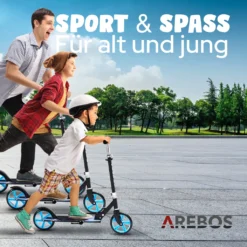 AREBOS Tretroller Scooter, XXL Räder, Tragegurt, Rutschfeste Trittfläche, Höhenverstellbar, Tritt-Bremse ,max. 100 Kg, Blau -Globbervi Verkaufe 8e814f65da8581baf1a55244dc538192
