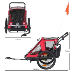 HOMCOM 2 In 1 Kinderfahrradanhänger Kinderanhänger Mit Federung Klappbarer Fahrradanhänger 360° Drehbar Buggy Mit Mesh-Tür Fahne Aufbewahrungstasche Metall Oxford Rot+Schwarz 160 X 83 X 96 Cm -Globbervi Verkaufe 8ff155121439d4e490d324c34b6ae687