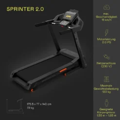 Kettler Laufband Sprinter 2.0, Kinomaps App (Bluetooth), 28 Trainingsprogramme, 4 Nutzerprofile, Geschwindigkeit Bis 16 Km/h , 2PS Motorleistung, 12% Steigung, Grosse Lauffläche 44 X 130cm -Globbervi Verkaufe 902ccad3dcf1aa401a886ccff5e3af60