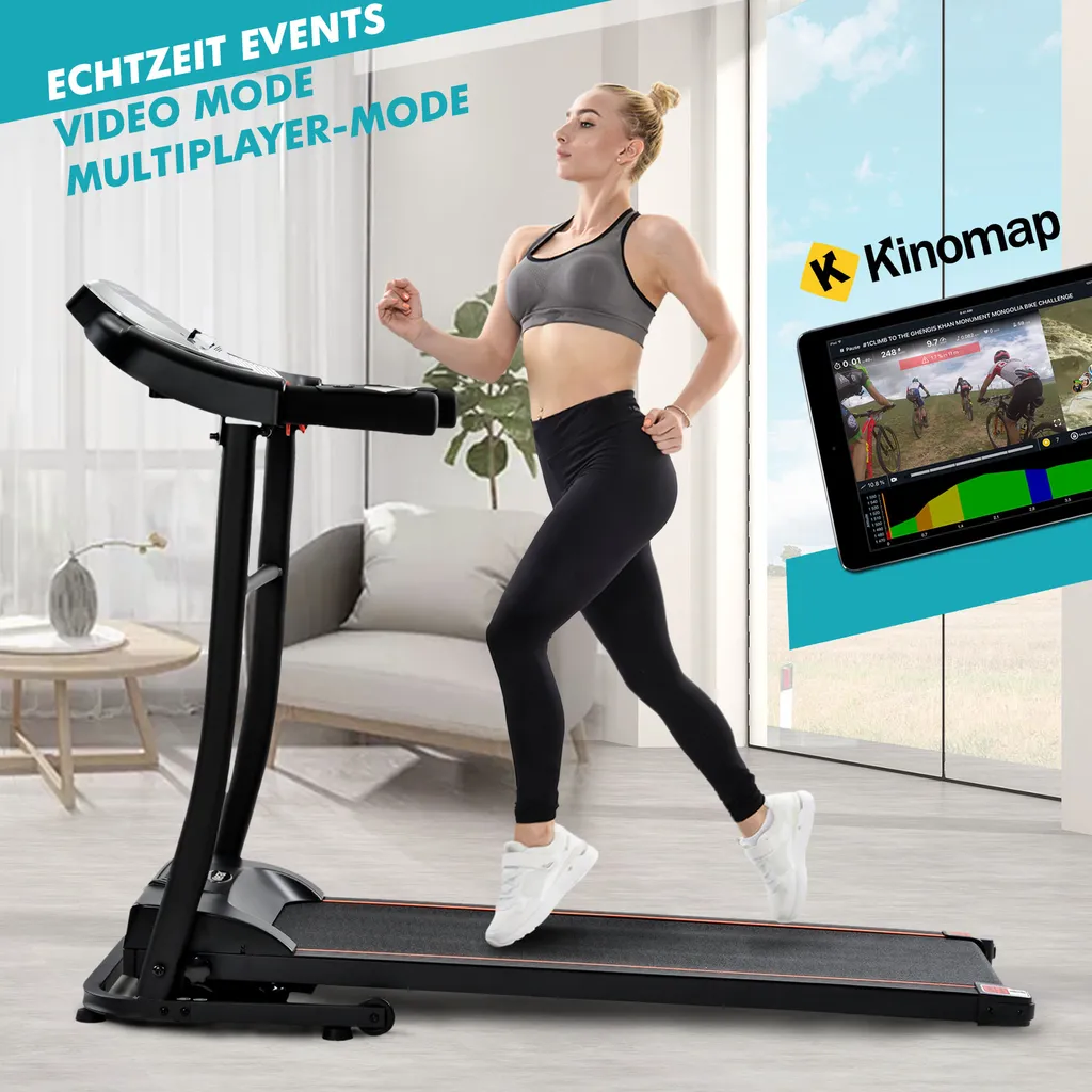 Merax Laufband Klappbar Elektrisch Laufbänder 1,5 PS Leiser Elektromotor 12 Programme Bis 12 Km/h, Trainingsgeräte Mit LED Display+USB Bluetooth+AUX-Konnektivität+Kinomap App, Max. Benutzergewicht 100kg 2 Merax Laufband Klappbar Elektrisch Laufbänder 1,5 PS Leiser Elektromotor 12 Programme Bis 12 Km/h, Trainingsgeräte Mit LED Display+USB Bluetooth+AUX-Konnektivität+Kinomap App, Max. Benutzergewicht 100kg – Bild 2