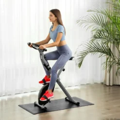 SONGMICS X Bike Heimtrainer Fitnessbike, Bis 100 Kg Fitnessfahrrad Mit Bodenmatte, 8 Magnetische Widerstandseinstellungen Zusammenklappbar Schwarz SXB11BK