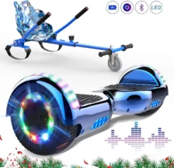 Markboard 6,5 Zoll Hoverboard Blau+ Hoverkart Blau, Mit Bluetooth Und 700W Motor |LED-Leuchten|Self Balance Elektroscooter + Gokart, Elektroroller Mit Hoversitz Hoverboards Mit Sitz