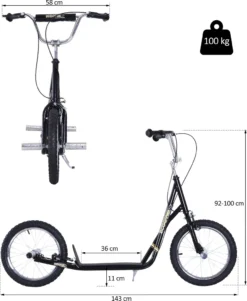 HOMCOM Kinderroller Mit Luftreifen Kickscooter Scooter Tretroller Cityroller Für Kinder Kickboard 16 Zoll Ab 5 Jahre Höhenverstellbar Schwarz 143 X 58 X 92-100 Cm 13 HOMCOM Kinderroller Mit Luftreifen Kickscooter Scooter Tretroller Cityroller Für Kinder Kickboard 16 Zoll Ab 5 Jahre Höhenverstellbar Schwarz 143 X 58 X 92-100 Cm -Globbervi Verkaufe 92d0765fc4a99b6aa12526c0b651cb1e