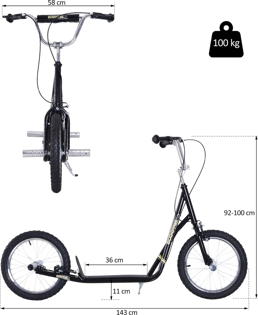 HOMCOM Kinderroller Mit Luftreifen Kickscooter Scooter Tretroller Cityroller Für Kinder Kickboard 16 Zoll Ab 5 Jahre Höhenverstellbar Schwarz 143 X 58 X 92-100 Cm 5 HOMCOM Kinderroller Mit Luftreifen Kickscooter Scooter Tretroller Cityroller Für Kinder Kickboard 16 Zoll Ab 5 Jahre Höhenverstellbar Schwarz 143 X 58 X 92-100 Cm – Bild 5