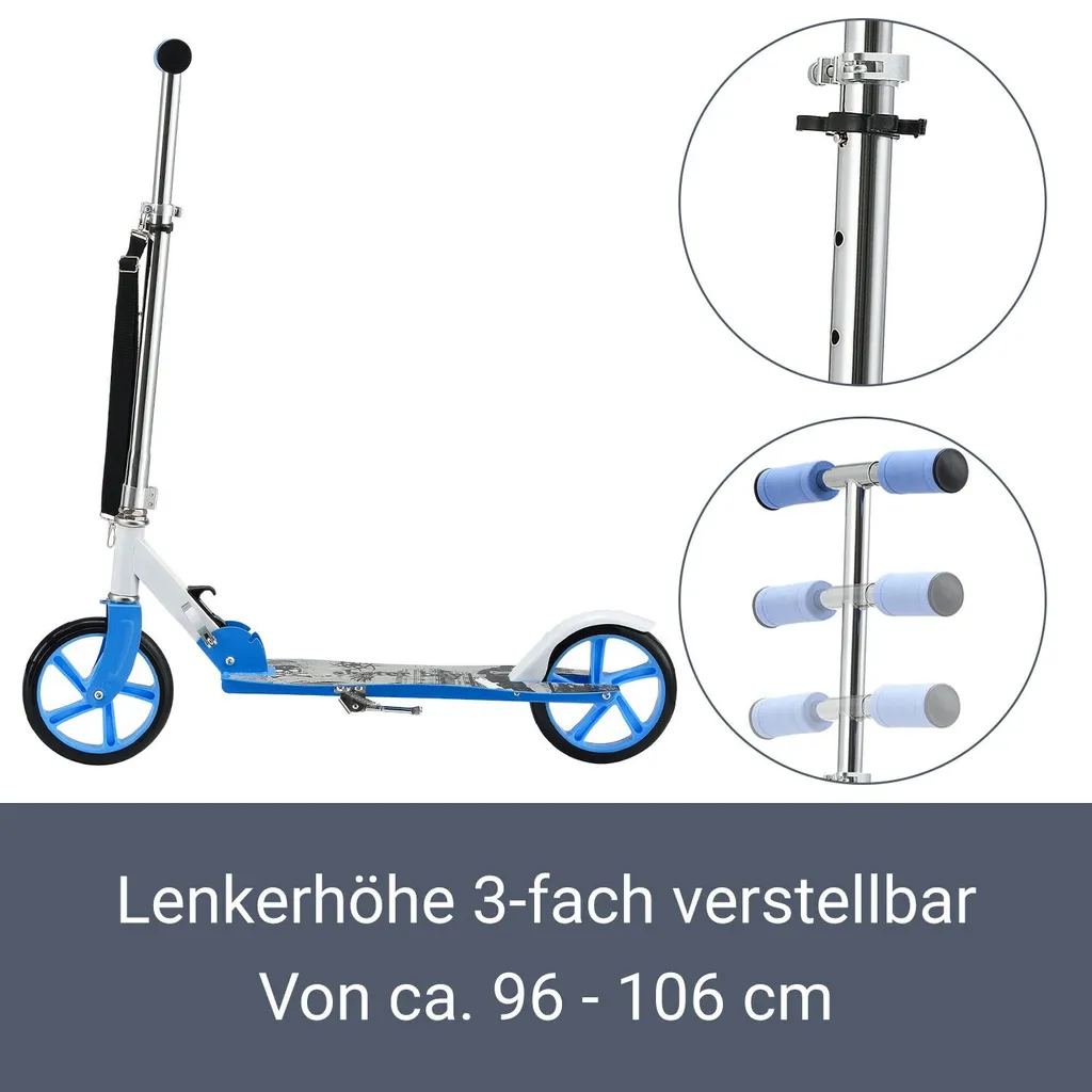 ArtSport Scooter Cityroller Skaterboy Big Wheel 205mm Räder Klappbar & Höhenverstellbar – Kinder-Roller Ab 3 Jahre - Tretroller Bis 100 Kg – Blau 5 ArtSport Scooter Cityroller Skaterboy Big Wheel 205mm Räder Klappbar & Höhenverstellbar – Kinder-Roller Ab 3 Jahre - Tretroller Bis 100 Kg – Blau – Bild 5