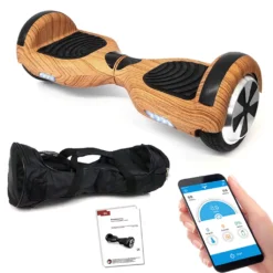 Smartway Hoverboard 6, 5 Zoll 600W-Motion V.5 Mit App Funktion, Bluetooth Lautsprecher, Kinder Sicherheitsmodus, Self Elektro Balance Scooter, 600 Watt - Wood Design
