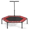 COSTWAY Fitness Trampolin Mit Höhenverstellbarem Faltbarem Haltegriff, Mini Trampolin Bis 150kg Belastbar, Kindertrampolin Gartentrampolin Für Erwachsene Und Kinder