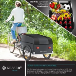 KESSER® Fahrradanhänger Lastenanhänger Transportanhänger Hochdeichsel Mit Kupplung, Inkl. Abdeckung Klappfunktion Hochdeichsel Anhänge Für Fahrrad Transportbox Mit 120 Liter Max. 40 Kg, Farbe:Schwarz / Anthrazit -Globbervi Verkaufe 95301300c8feee173a0bc2986b0630b1