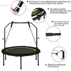 COSTWAY φ102cm Mini Trampolin Mit 2 Widerstandsbändern & Höhenverstellbarm Haltegriff, Fitness Trampolin Faltbar Für Erwachsene & Kinder -Globbervi Verkaufe 954f6be9277aca78b8852518bbf77fdb