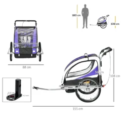 HOMCOM Kinderanhänger Fahrradanhänger Kinder Anhänger Für 2 Kinder Regenschutz Atmungsaktiv Lila+Schwarz 155 X 88 X 108 Cm -Globbervi Verkaufe 9e95155810f3261acf22fa172a51d099