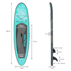 ECD Germany Aufblasbares Stand Up Paddle Board Maona | 308x76x10 Cm | Türkis | Aus PVC | Bis 120kg | Pumpe Tragetasche Zubehör | SUP Board Paddling Board Paddelboard Surfboard | Verschiedene Farben -Globbervi Verkaufe 9ef78acfc398035631437822cfe6ba7e