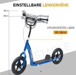 HOMCOM Kinderroller Mit Hinterbremse Kickscooter 12 Zoll Tretroller Roller Scooter Cityroller Für Kinder Kickboard Höhenverstellbar Stahl EVA Blau 120 X 52 X 80-88 Cm -Globbervi Verkaufe 9f1259d5ef1332609661b099f7330e03