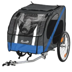 PawHut Hundeanhänger Fahrradanhänger Hundetransporter Geländegängig Hunde Fahrrad Anhänger Für Hunde Wetterfestes Oxford-Gewebe Stahlrahmen 145 X 80 X 87 Cm Grau+Blau