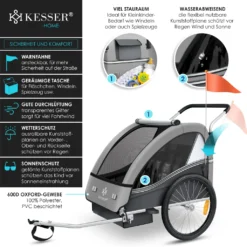 KESSER® Kinderanhänger Fahrradanhänger Sport-RX 2 In 1 Joggerfunktion Kinderfahrradanhänger + 5-Punkt Sicherheitsgurt 360°-Vorderrad Jogger Buggy Fahrrad Anhänger Für 1 Bis 2 Kinder Max. 40kg, Farbe:Hellgrau -Globbervi Verkaufe a23b1ef27927bdb4e705a2f68e08f75b
