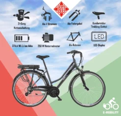 Telefunken XT480 Trekking Damen E-Bike, 21 Gang Shimano Kettenschaltung, Anthrazit -Globbervi Verkaufe a495d348cb8501d8a7af7e23c3648f25