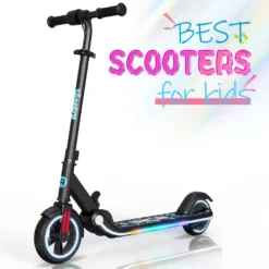 RCB Elektroscooter, E-Scooter Mit LED-Anzeige, Bunte Neonlichter, Einstellbare Höhe Und Geschwindigkeit, Nur 6.65KG Faltbarer Elektroroller, Geschenk Für Kinder Ab 6-12 Jahren