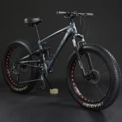 360Home Fat Bike 26 Zoll Mountainbike Fahrrad Vollgefedertes Fahrrad Mit Großem Reifen Fully Grau