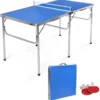 COSTWAY Tischtennisplatte Mit Netz, 2 Schlägern Und 4 Bällen, Tischtennistisch Klappbar, Tischtennis Platte Mit Griff, Campingtisch Metallrahmen 152,5x76x76cm