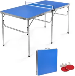 COSTWAY Tischtennisplatte Mit Netz, 2 Schlägern Und 4 Bällen, Tischtennistisch Klappbar, Tischtennis Platte Mit Griff, Campingtisch Metallrahmen 152,5x76x76cm