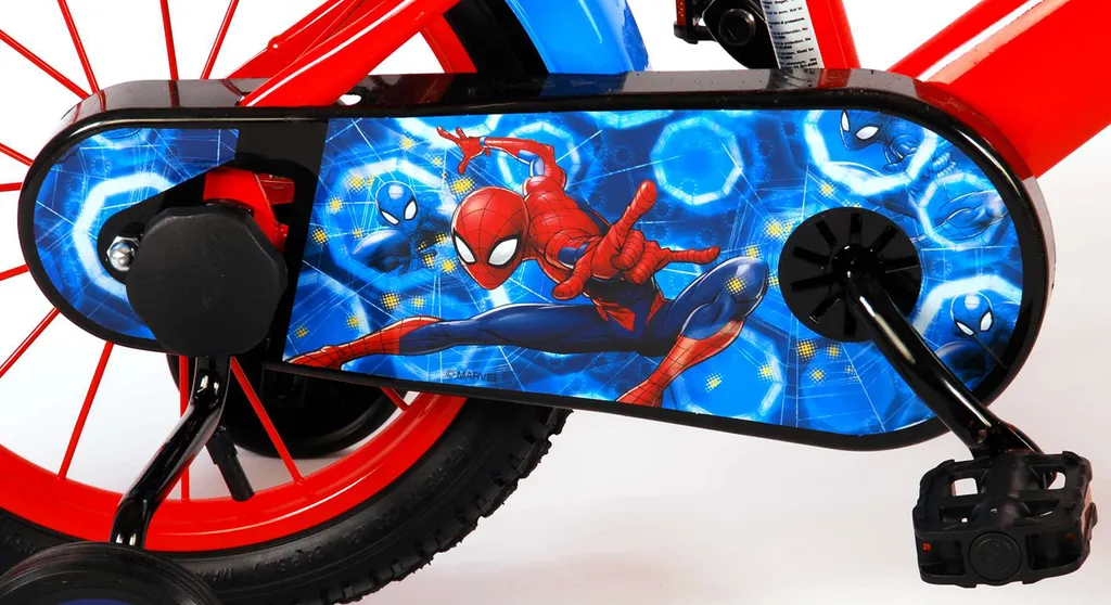 Kinderfahrrad Marvel Spider-Man 14 Zoll Rot/Blau Mit 2 Felgenbremsen, Stützrädern, Trinkflasche 4 Kinderfahrrad Marvel Spider-Man 14 Zoll Rot/Blau Mit 2 Felgenbremsen, Stützrädern, Trinkflasche – Bild 4