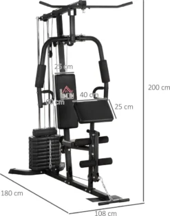 HOMCOM Kraftstation Fitnessstation Mit Latzug- Und Butterflystange Multi-Gym-Krafstation Mit 45 Kg Gewichte Multistation Set Krafttraining Stahl Kunstleder Schwarz 180 X 108 X 200 Cm -Globbervi Verkaufe a786785582f85d185666d7746ca52c1d