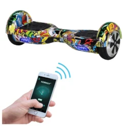 Hoverboard Robway W1 Blau Graffiti 6,5 Zoll - 700 W - 15,00 Km/h - LED Farbbänder - App-Steuerung - Bluetooth - Premium Lautsprecher - Self-Balance System - Optional Infinity Beleuchtung - Smart Self Balance Scooter E-Balance Balancetrainer Kinder Hoverboard Auch Für Erwachsene Geeignet E-Board Elektro Hoverboard Balance Scooter