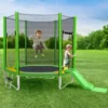 Merax Trampolin Outdoor Gartentrampolin Ø 213 Cm Kindertrampolin Inkl. Leiter, Rutsche, Sicherheitsnetz Und Sprungtuch, Randabdeckung & Zubehör, Grün